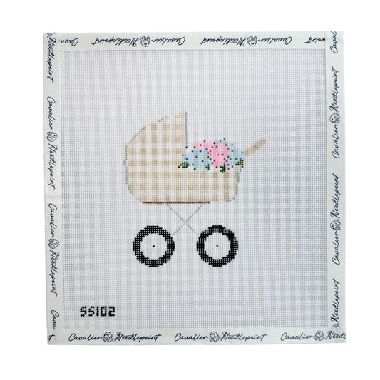 Baby Carriage in Tan Gingham