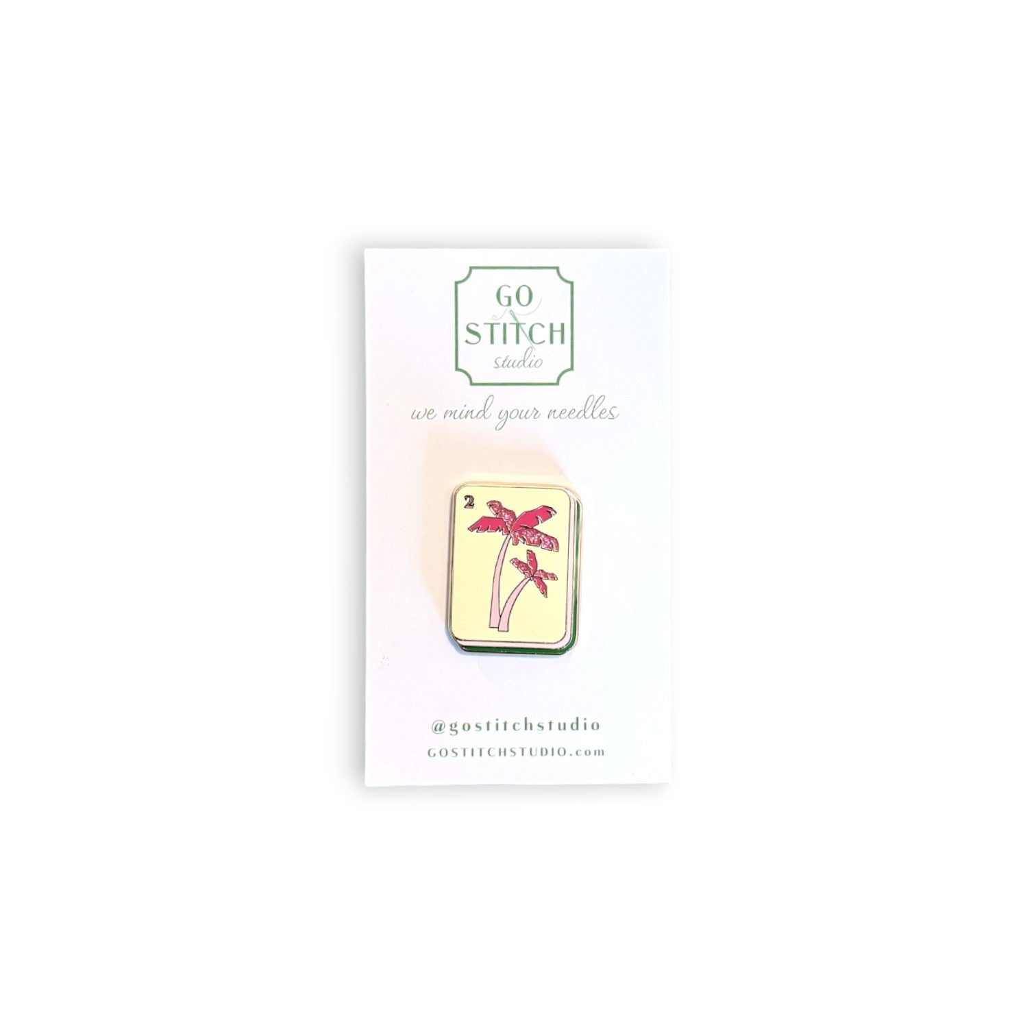 Pink Palm Tree Mahjong Tile Needle Minder