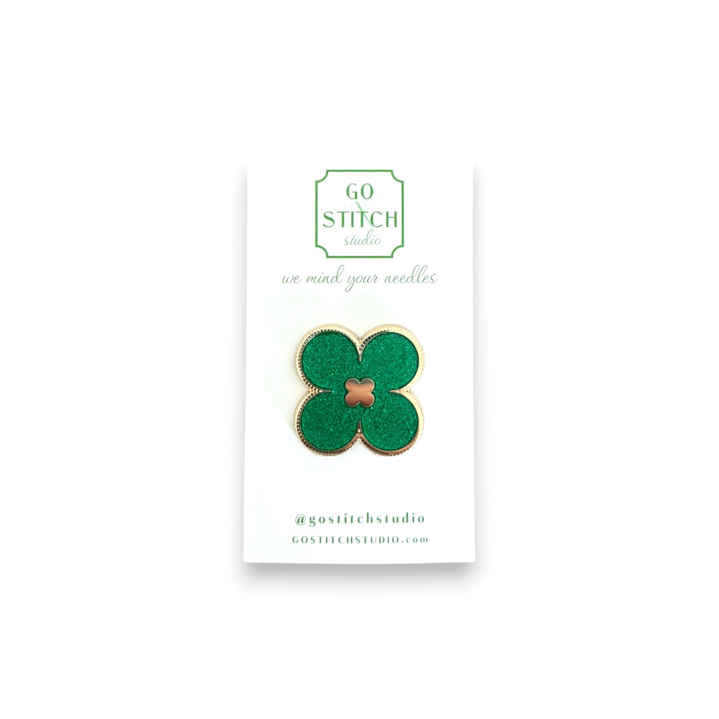 Green Glitter Clover Needle Minder