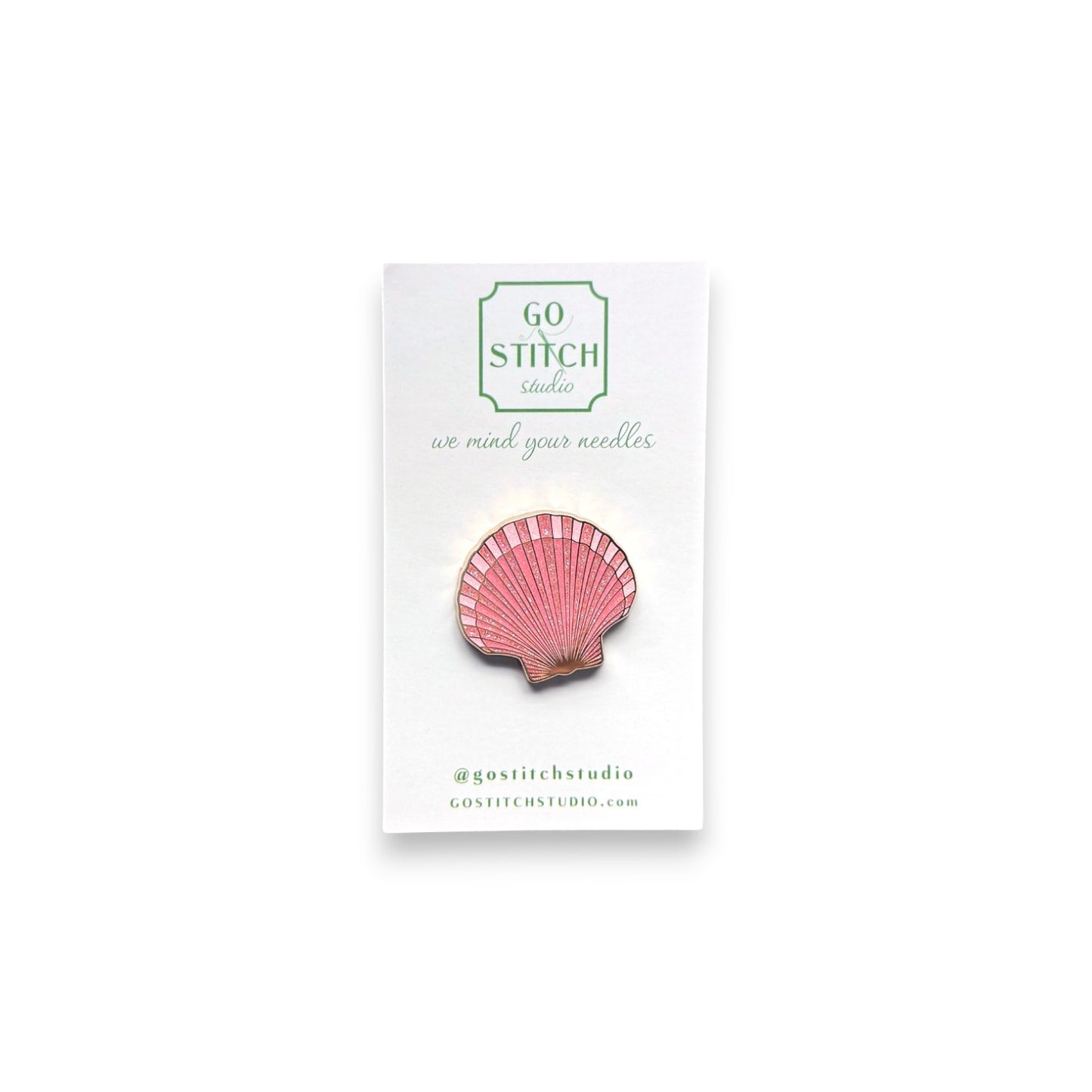 Pink Glitter Scallop Shell Needle Minder