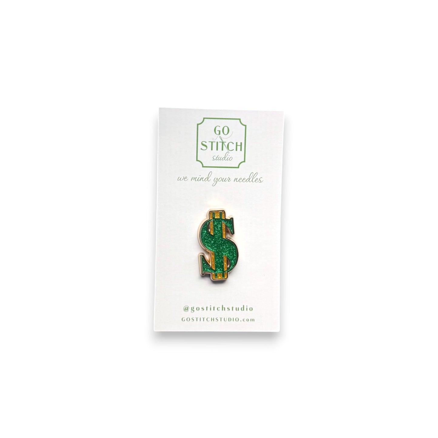Green & Gold Glitter Dollar Sign Needle Minder (Mini Magnet)